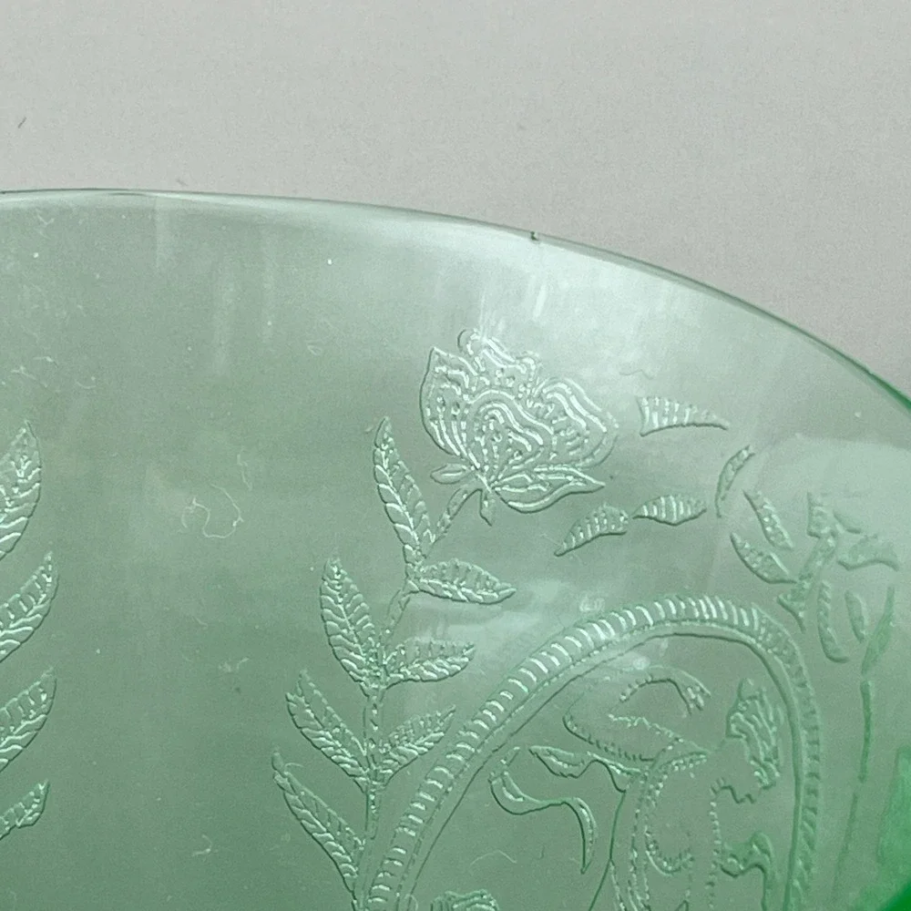 European‎ Uranium Hock Wine Goblets Etched Classic Lady Putto Green Set As Is